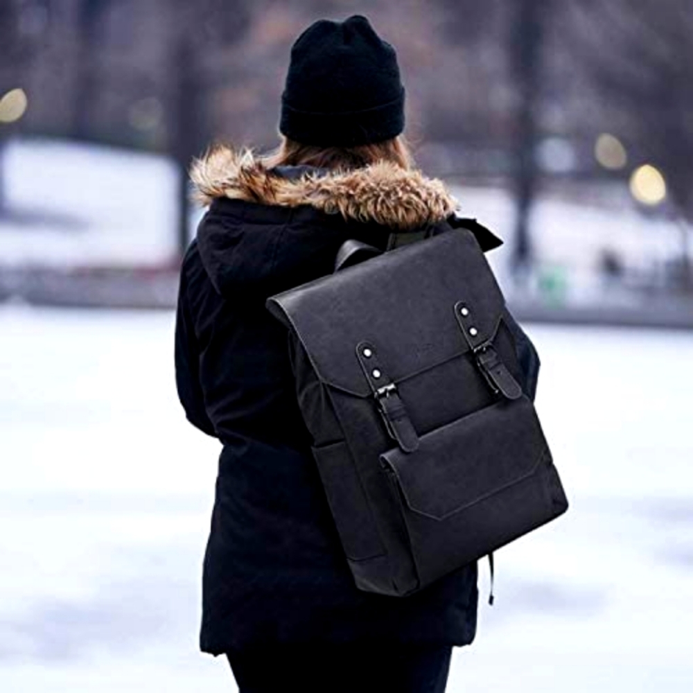 Zebella Faux Leather Backpack Vintage Leather Black Backpack Vegan